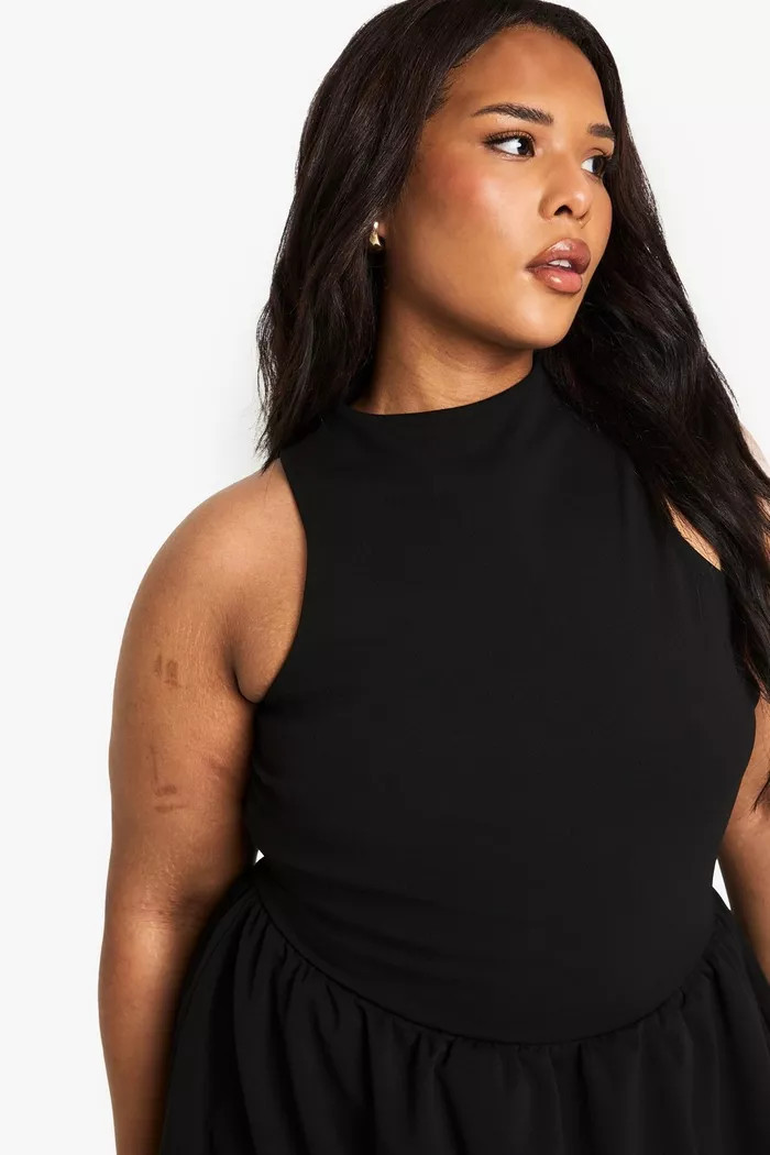 PLUS HIGH NECK PUFFBALL MINI DRESS | boohoo (US & Canada)