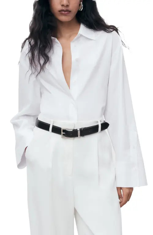 MANGO Poplin Crop Button-Up Shirt in Off White at Nordstrom, Size 8 | Nordstrom