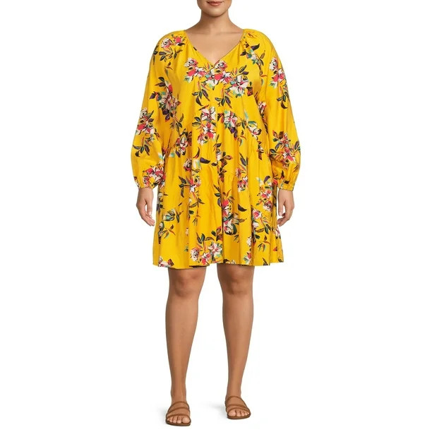 Terra & Sky Women's Plus Size Relaxed Peasant Dress | Walmart (US)