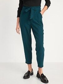 High-Waisted Cropped Belted Straight-Leg Pants for Women | Old Navy (US)