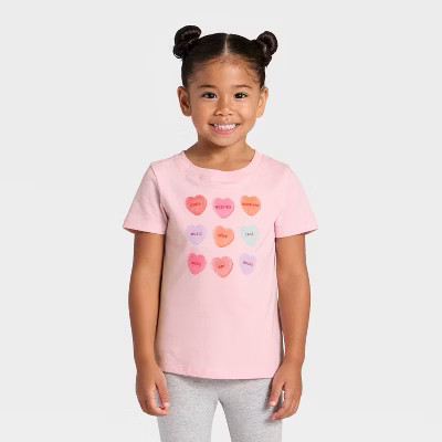 Toddler Girls' Valentine's Day Short Sleeve Graphic T-Shirt - Cat & Jack™ Light Pink 12M | Target
