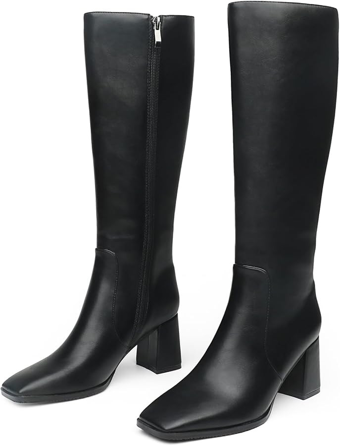 JOY IN LOVE Knee High Boots Women Chunky Block Heel Square Toe Zipper Boots | Amazon (US)
