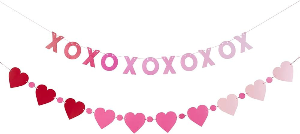 SUNBEAUTY XOXO Heart Garland Banner Valentines Day Decorations Red and Pink Valentines Banner XOX... | Amazon (US)