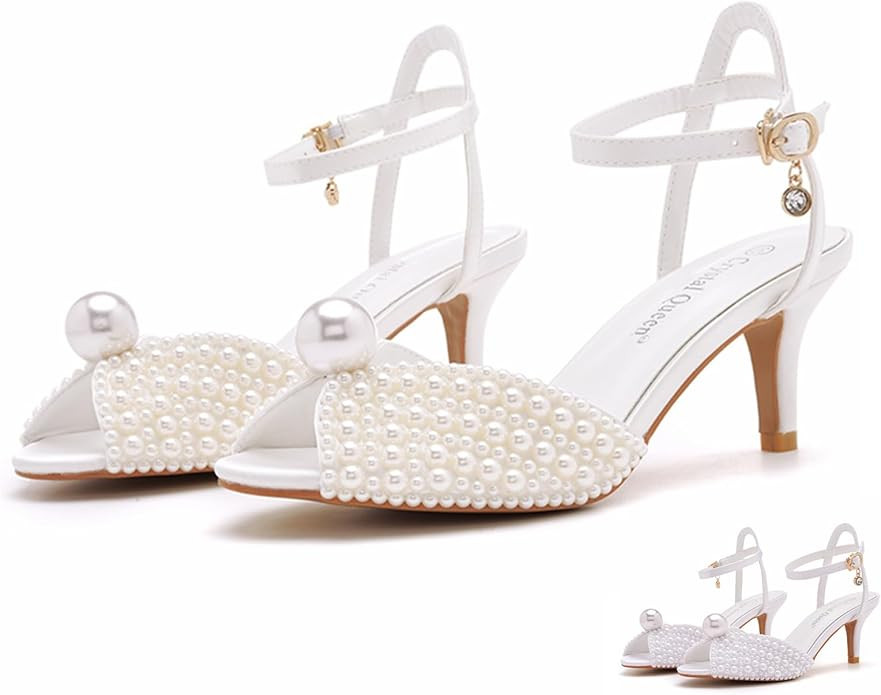 Zeberfi Women's Pearl Peep Toe Ankle Strap Heeled Sandals Fashion Open Round Toe Stiletto Heel Pu... | Amazon (US)