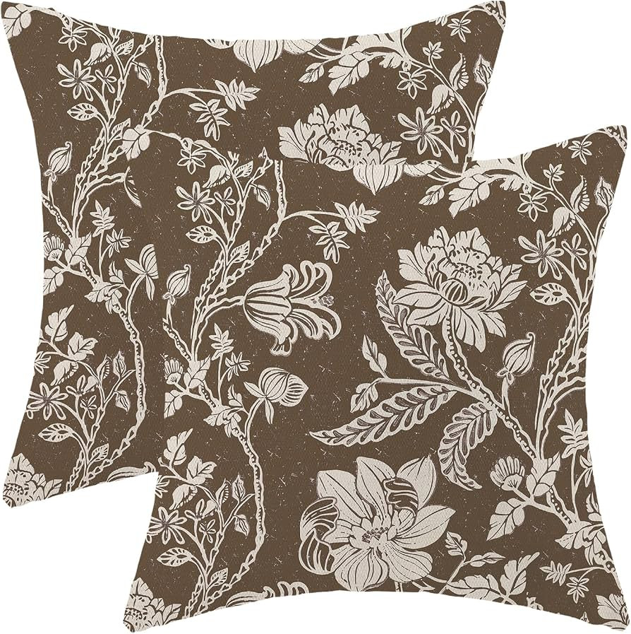 Vintage Brown Floral Outdoor Pillow Covers 18x18 Inch Set of 2 | Amazon (US)