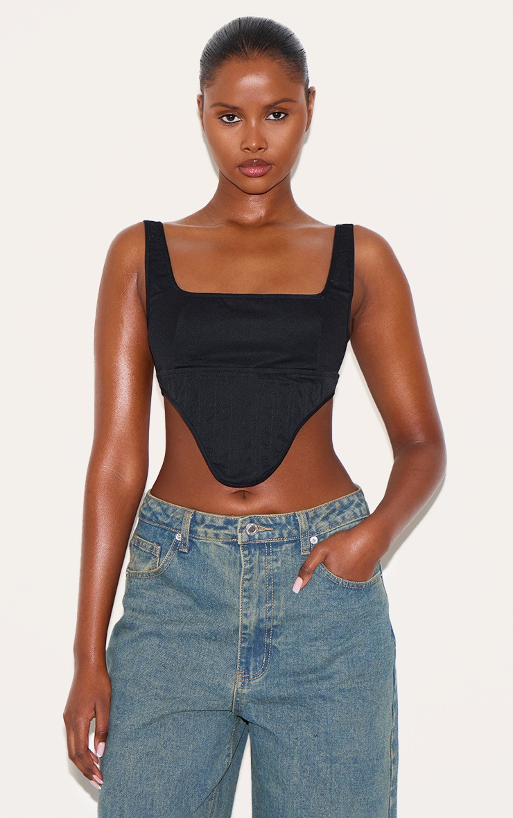 Black Twill Dip Hem Structured Cargo Corset | PrettyLittleThing UK