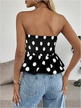 SOLY HUX Women's Polka Dots Strapless Tube Top Y2k Sleeveless Bubble Ruffle Hem Bandeau Tops | Amazon (US)