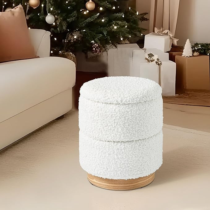 Get Set Style Round Ottoman with Storage, Modern Boucle Ottoman Upholstered Foot Stools with Wood... | Amazon (US)
