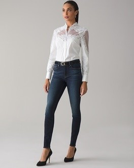 Long-Sleeve Lace-Trim Poplin Shirt | White House Black Market