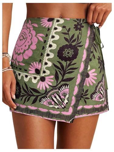 RoseSeek Women's Floral Graphic Skirt Shorts Drawstring Waist Tropical Boho Wrap Skorts | Amazon (US)