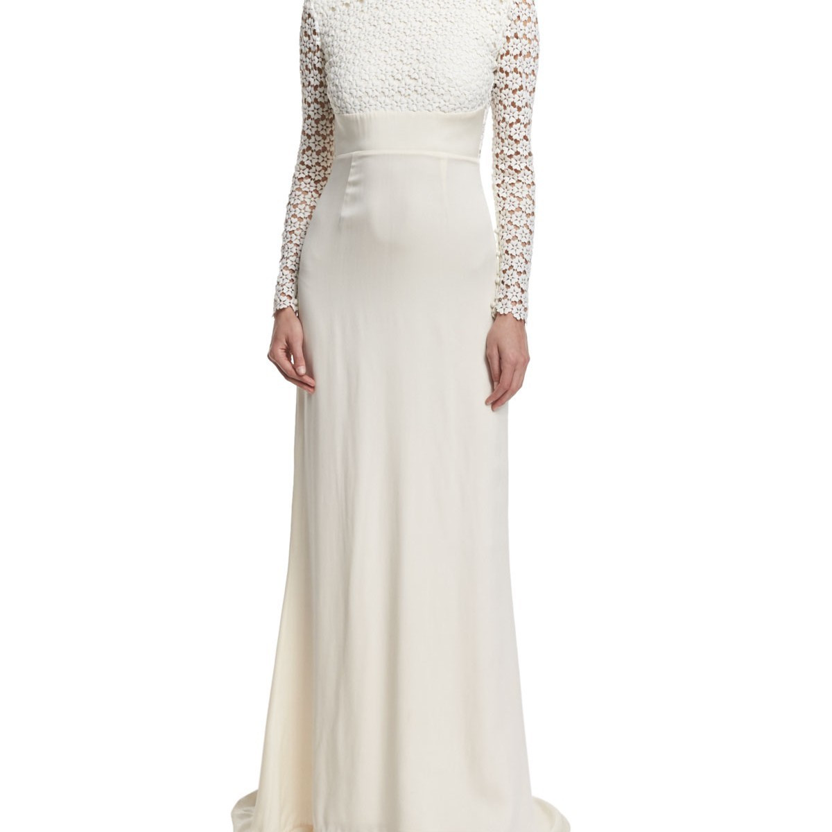 Self Portrait Eva Long-Sleeve Open-Back Combo Gown | Spring