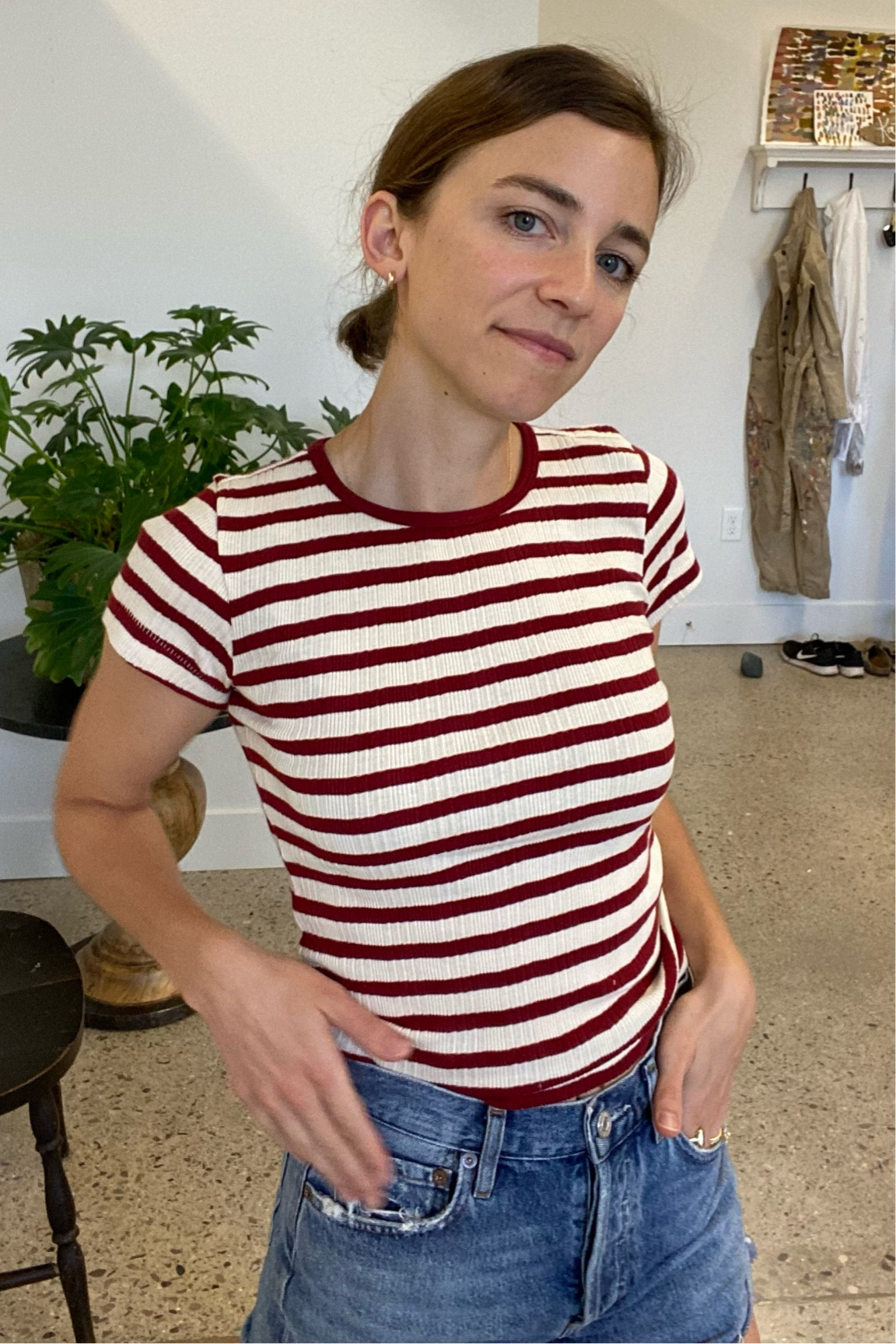 Not sure what to do with my hands but very sure I love this striped tee ❤️

#LTKunder100 #LTKSeasonal #LTKBacktoSchool
