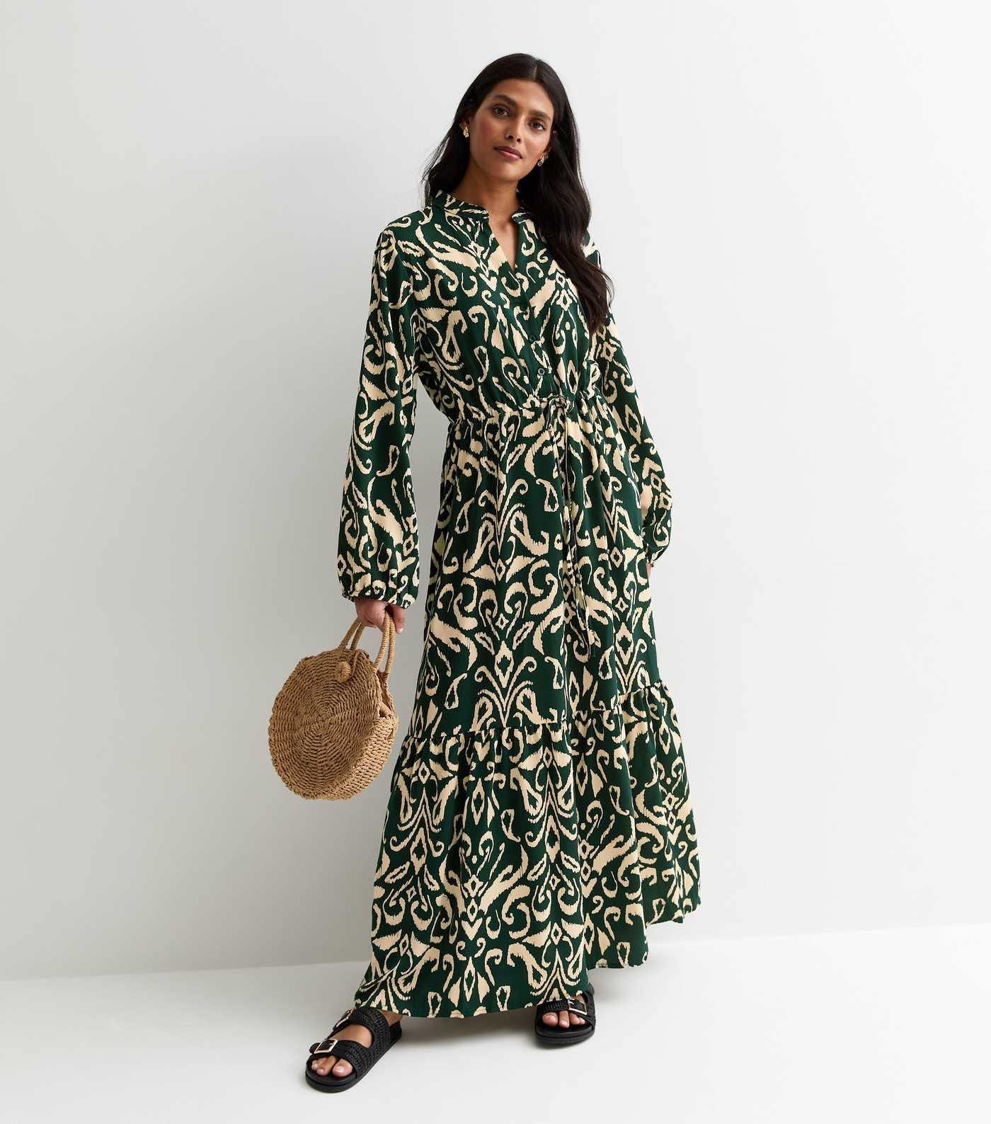 Gini London Green Abstract Print Drawstring Maxi Dress | New Look | New Look (UK)