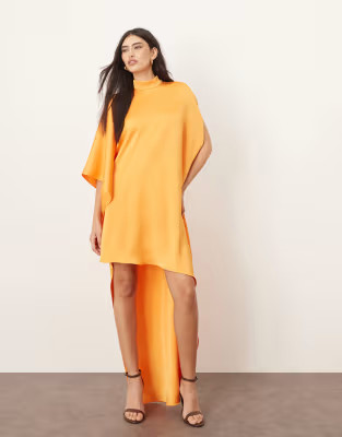 ARRANGE high neck cape sleeve mini dress with asymmetric hem in apricot | ASOS | ASOS (Global)