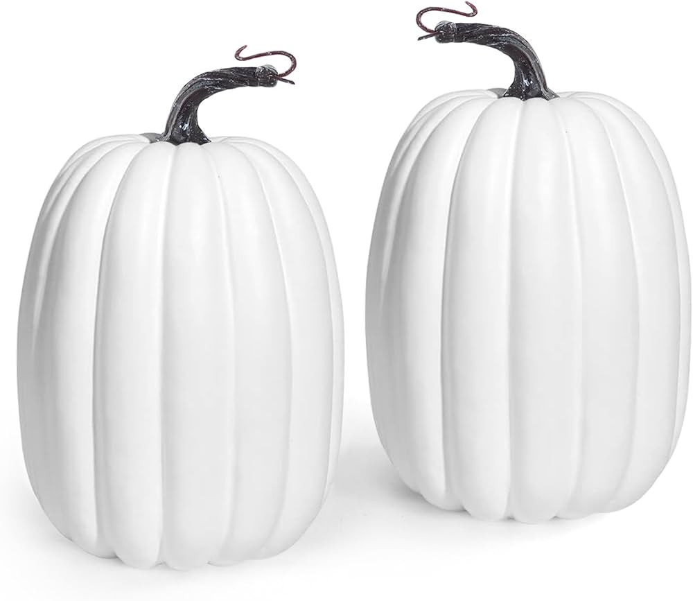 Artmag 8 Inch Large Artificial Pumpkins, 2PCS Big White Faux Foam Harvest Pumpkins for Fall Autum... | Amazon (US)