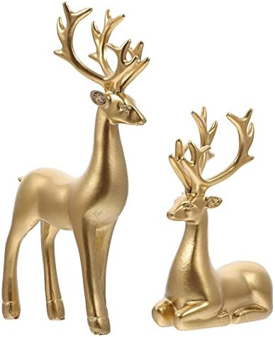 Generic 2Pcs Couple Deer Sculptures Gold Reindeer Figurines Mini Christmas Deer Statue Metal Anim... | Amazon (CA)
