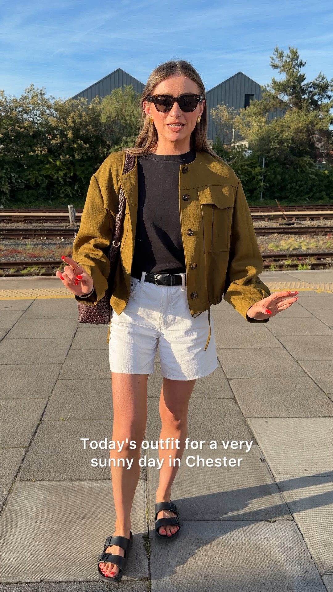 Bank holiday weekend outfit 
Size 10 in the M&S jacket
Older mint velvet black t-shirt - similar linked
I wear a 26 in the Abercrombie white shorts
I’m 5ft 6 
Dune bag - large size in burgundy 
Birkenstock sandals
Monica Vinader gold jewellery 
Toteme leather belt

#LTKuk #LTKspring #LTKsummer