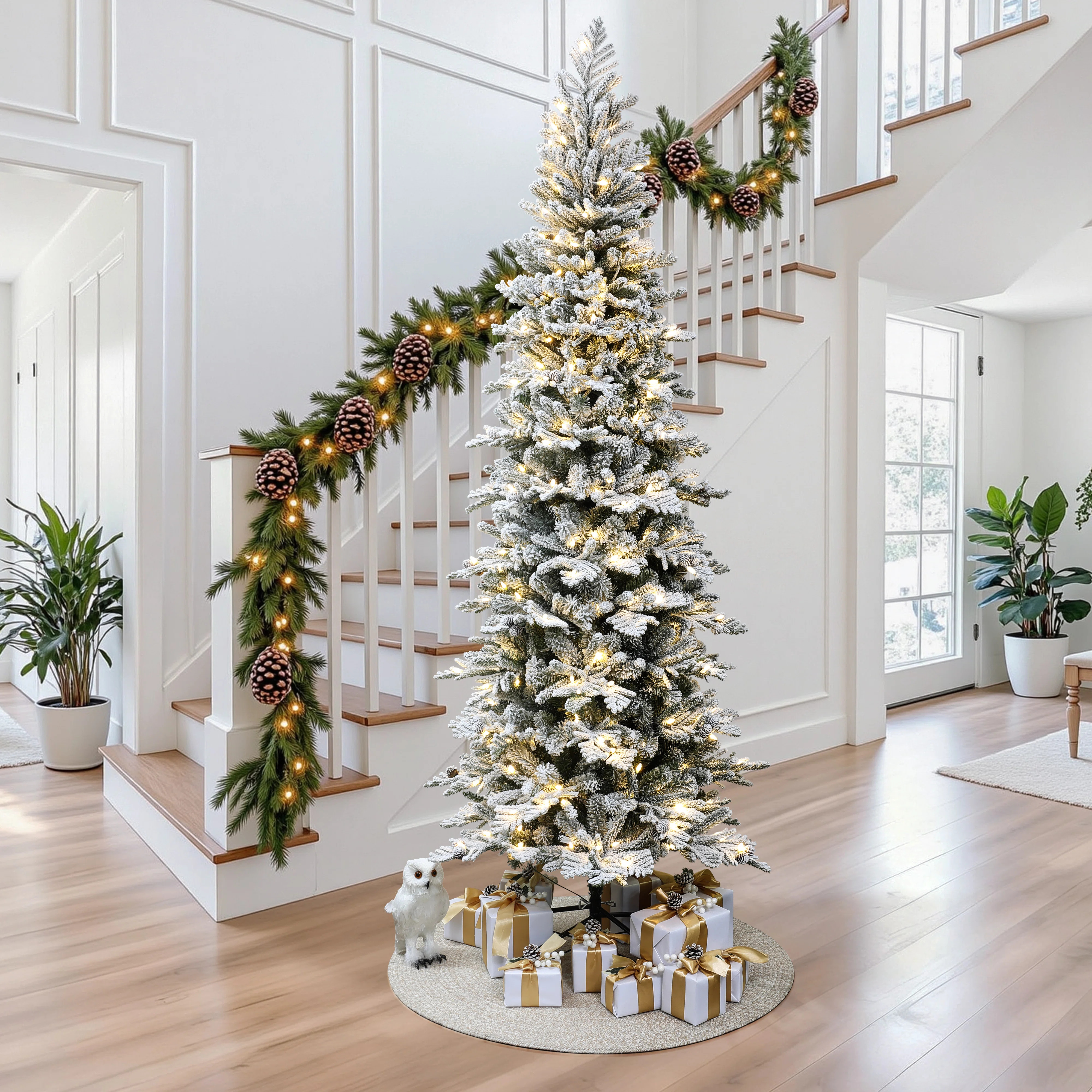 7.5Ft Pre-Lit Flocked Artificial Christmas Tree with Pine Cones | Wayfair North America