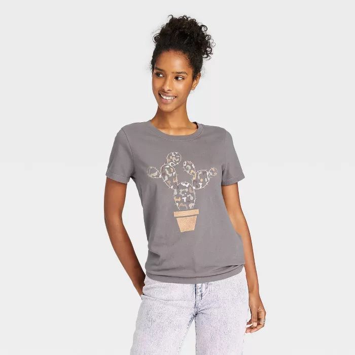 Women's Cactus Short Sleeve Graphic T-Shirt - Gray | Target