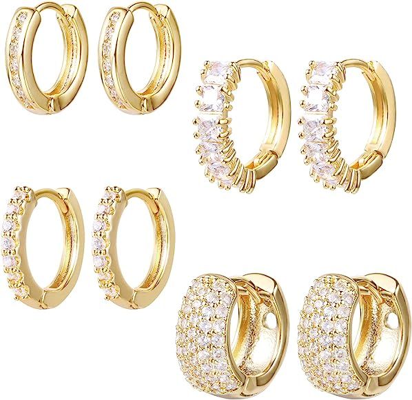 Huggie Hoop Earrings Set Hypoallergenic Gold Plated Cubic Zirconia Small Hoop Earrings Gold Huggi... | Amazon (US)