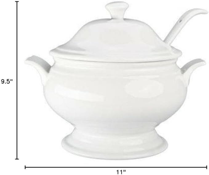 BIA Cordon Bleu Soup Tureen Set, White Porcelain 3-Piece - 3.5 Qt Bowl with Lid & 10" Ladle, Stur... | Amazon (US)