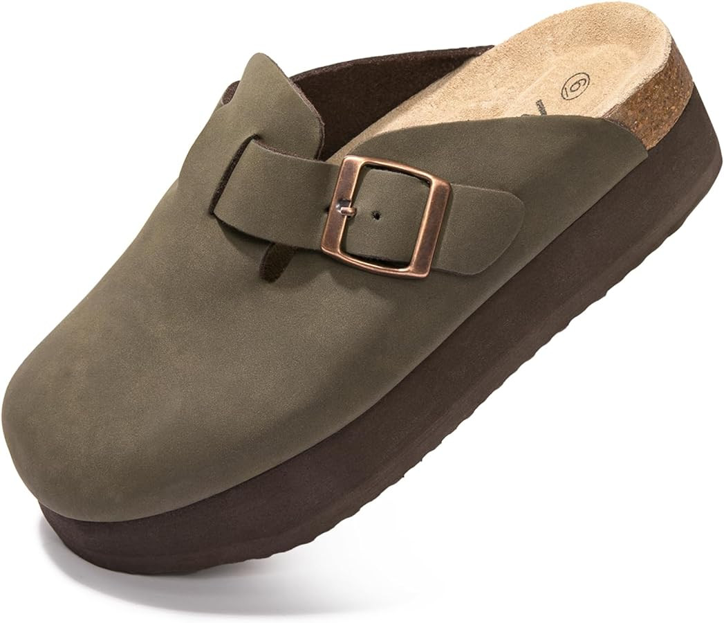 Women's Suede Clogs Cork Footbed Sandals Comfort Platform Mules with Arch Support Adjustable Buck... | Amazon (US)