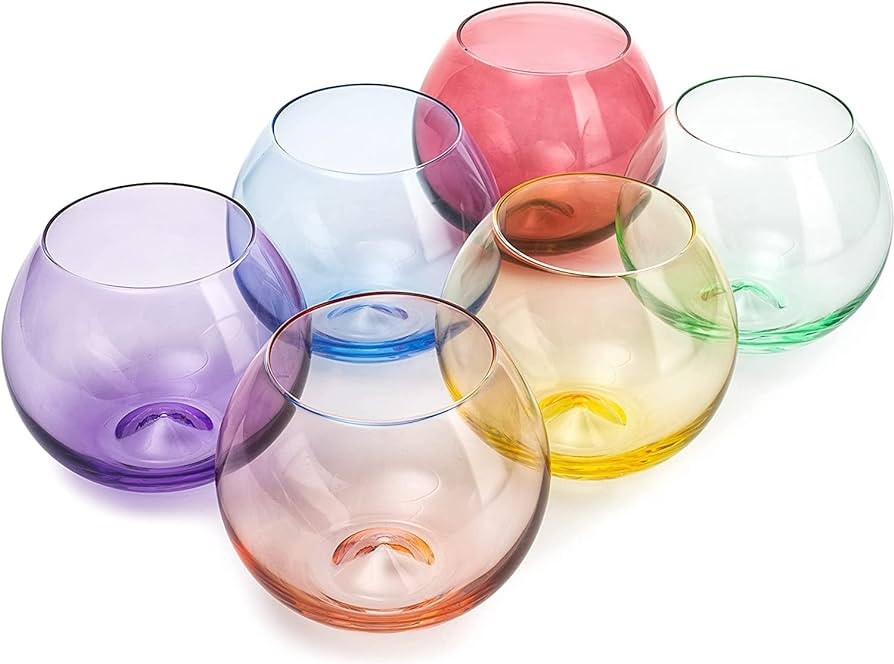 Amazon.com | Colored Wine Glass Set, Large 12oz Bubble Glasses Set of 6, Unique Italian Style Tal... | Amazon (US)