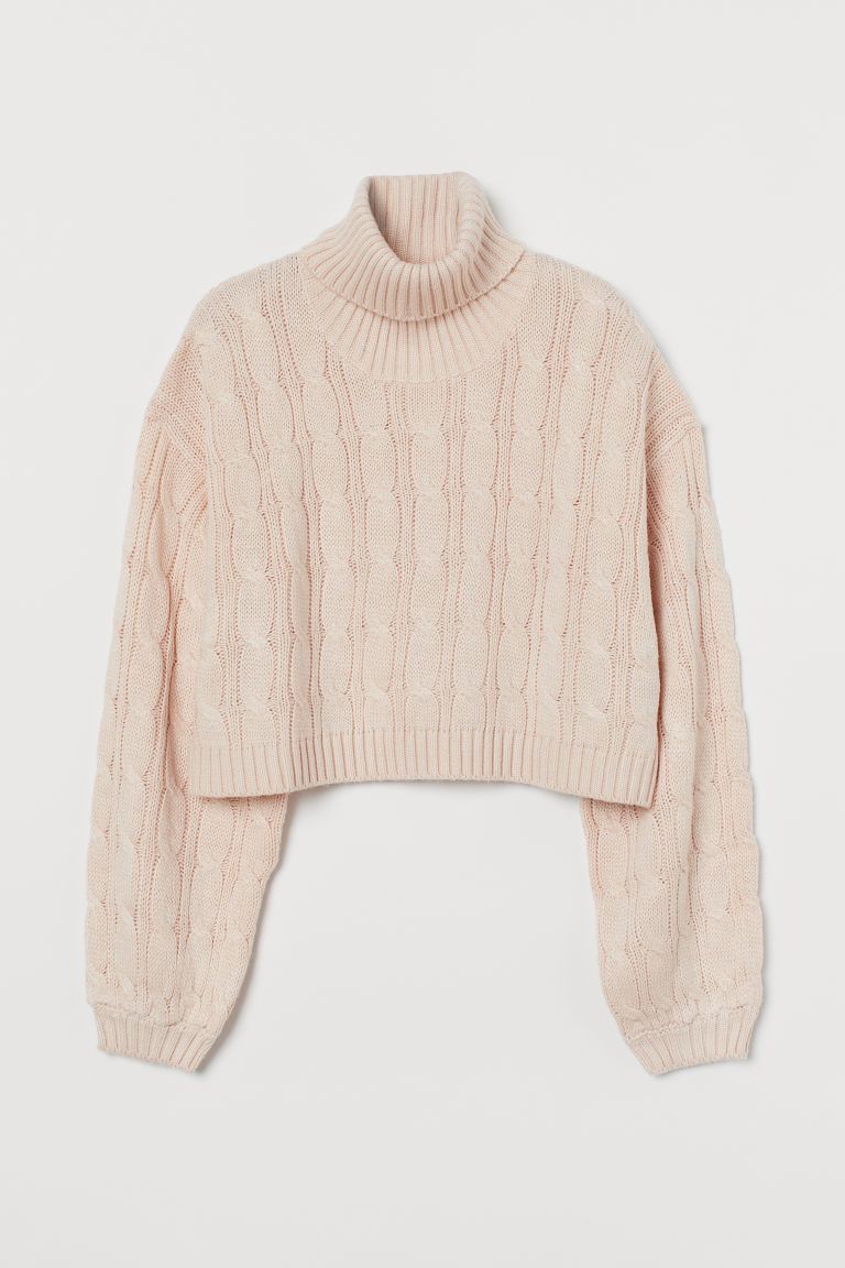 H & M - Cable-knit Turtleneck Sweater - Pink | H&M (US + CA)