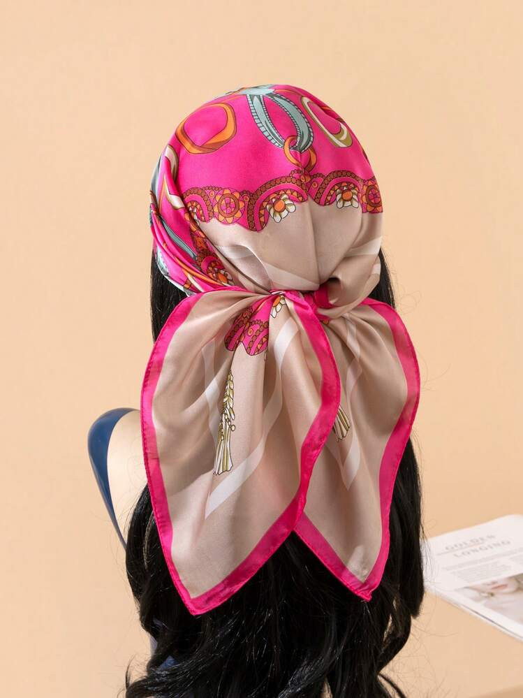 1pc Imitation Silk Printed Scarf Headband Hair Accessories Versatile Neckerchief For Daily Use Ba... | SHEIN