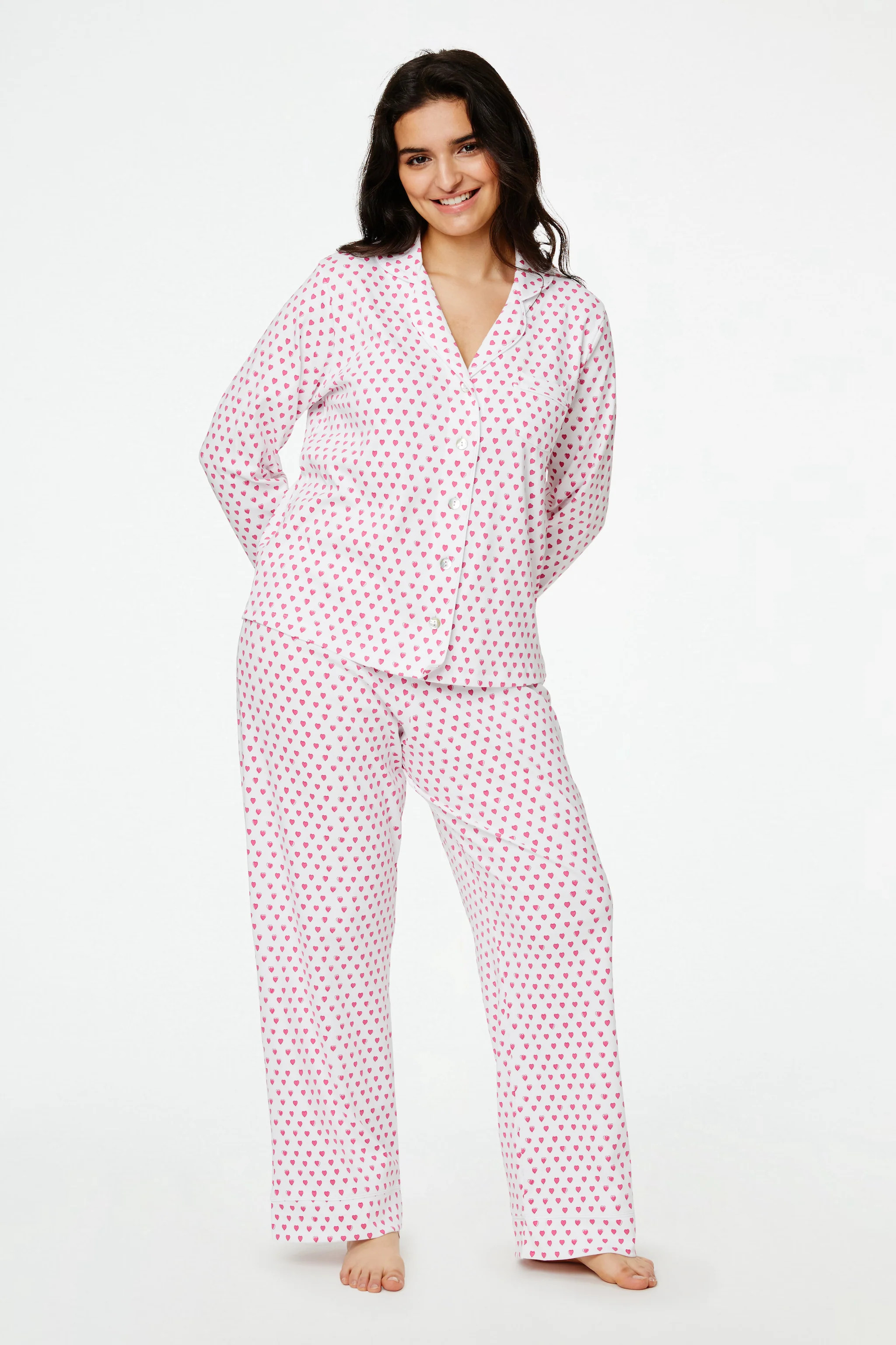 Hearts Long Sleeve Polo Pajamas | Roller Rabbit | Roller Rabbit