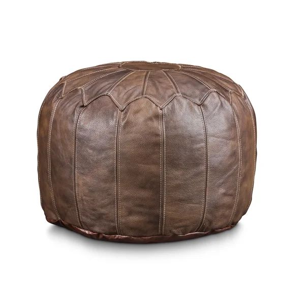 Finnell 18'' Wide Genuine Leather Round Geometric Pouf Ottoman | Wayfair North America