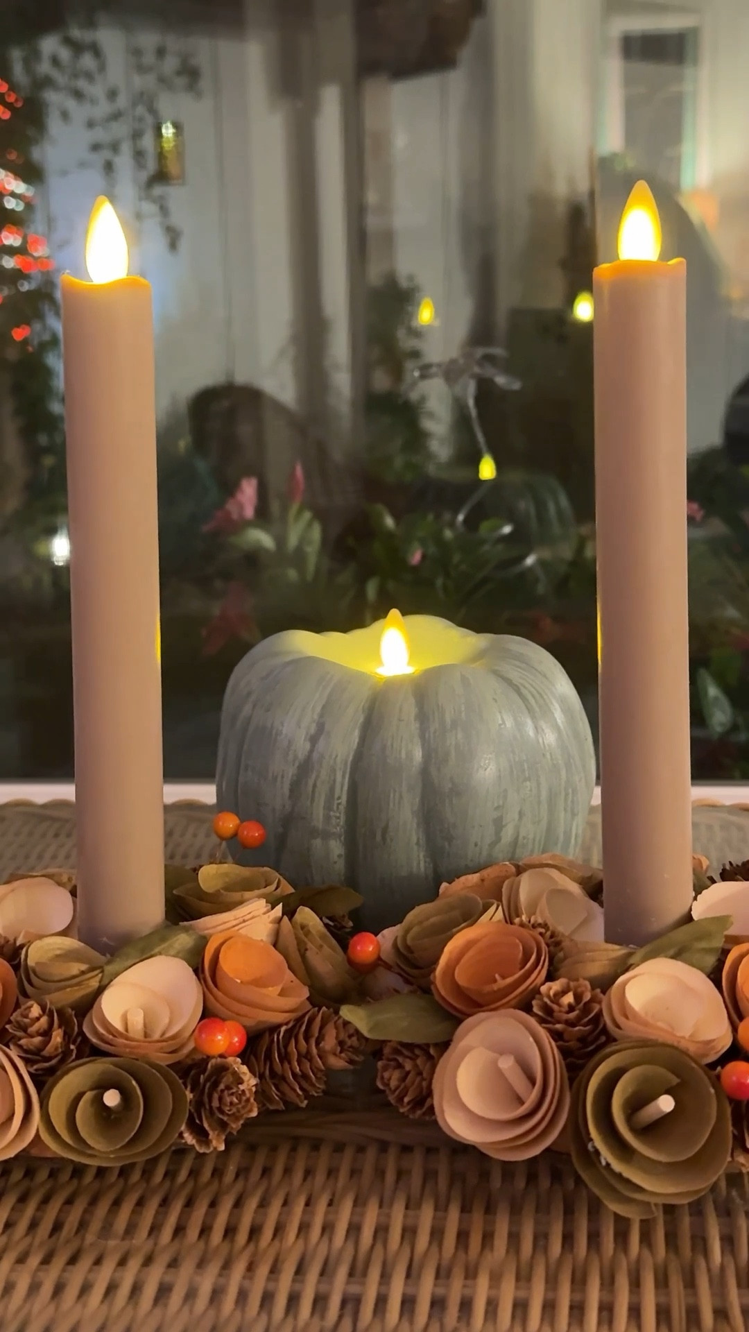 SALE ALERT!! I’m mixing my summer taper candles ( taupe - on sale now ) with my fall pumpkin and the colors are neutral and gorgeous. I found these nice little mini wreaths at world market and this was a fun autumn look I just love these candles so much.use Fearlessmermaid10 for a 10% discount on luminara.com
#ltk #candles #flamelesscandles 

#LTKVideo #LTKSeasonal #LTKHome