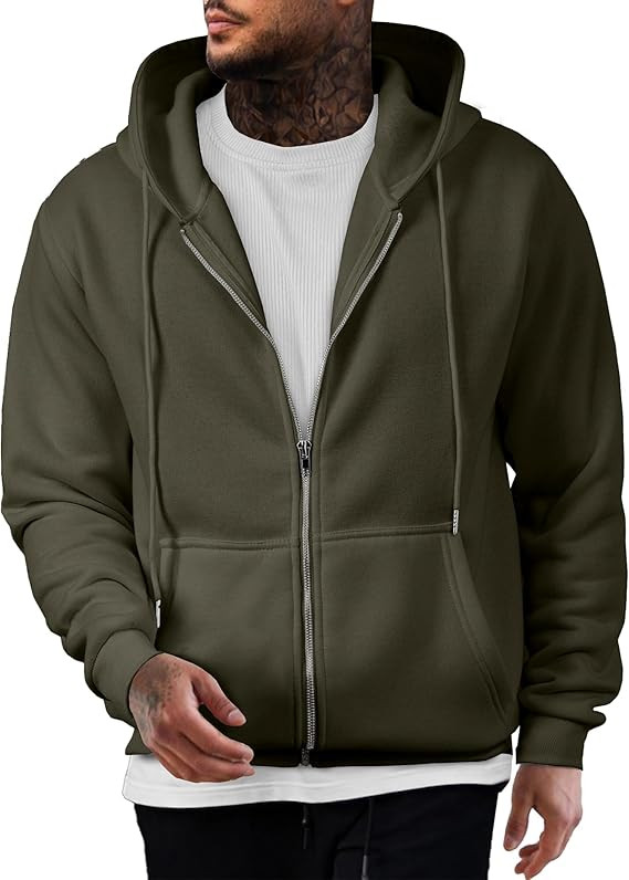 JMIERR Mens Full Zip Casual Cotton Hooded Fleece Drawstring Hoodies Pullover Sweatshirts Casual L... | Amazon (US)