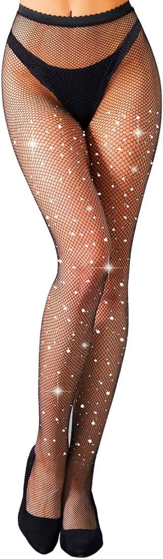 MengPa Women's Fishnets Sparkly Tights High Waist Rhinestone Stockings Sexy Party Pantyhose | Amazon (US)