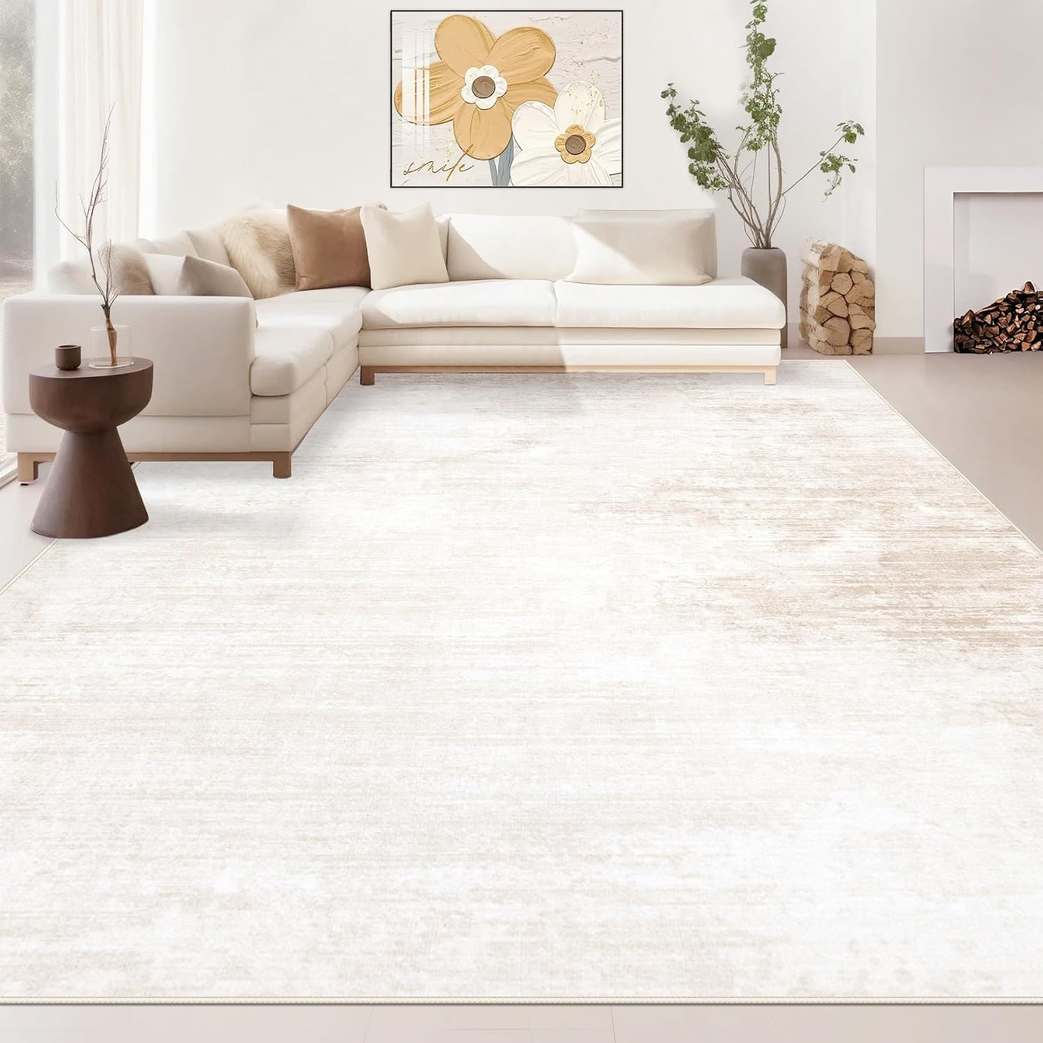Area Rugs 8x10 Living Room: Washable Rug Modern Abstract Large Rugs Soft Non Slip Neutral Rug Stain Resistant Indoor Carpet for Bedroom Kitchen Dining Room Table Nursery Home Office Rugs(Beige,8'x10') | Amazon (US)
