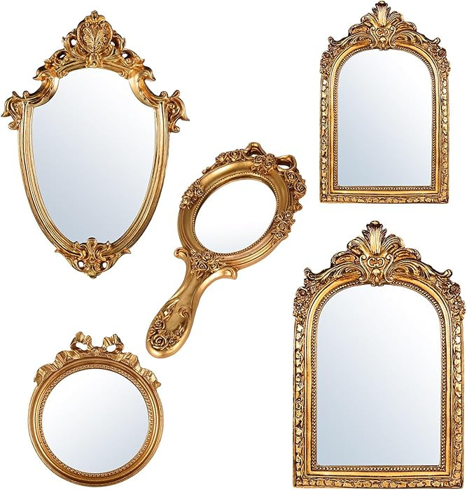 5 Pcs Vintage Gold Mirror Luxury Set Small Gold Mirrors for Wall Decor Vintage Gallery Wall Mirro... | Amazon (US)