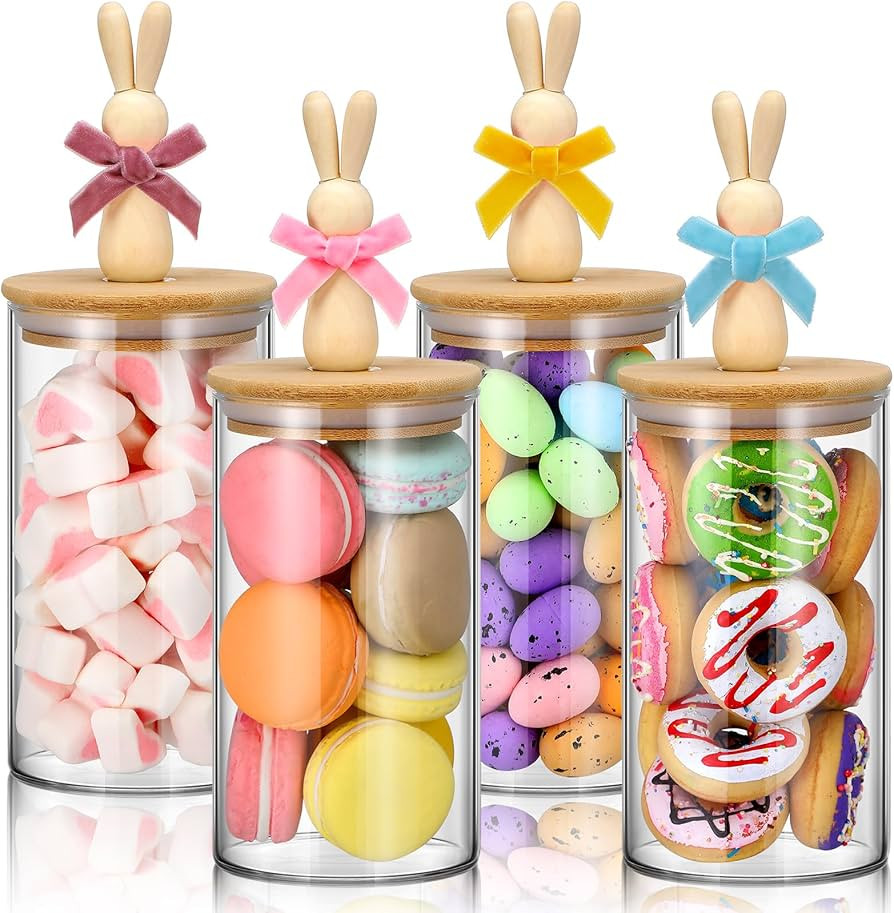 Nitial 4 Pcs Easter Glass Jar with Cap Bunny Ear Egg Clear Candy Jar Decorative Food Storage Cani... | Amazon (US)