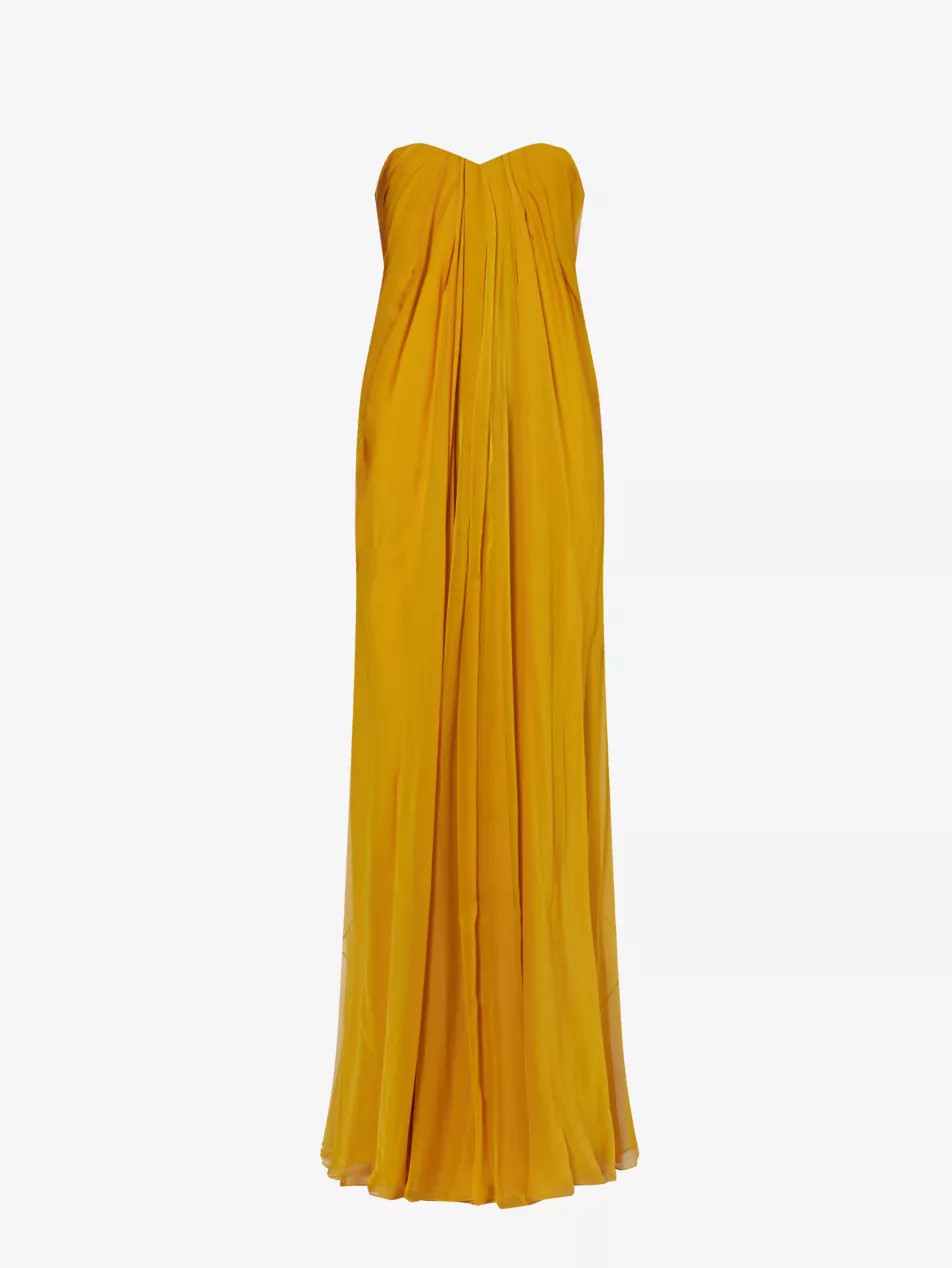 Draped sweetheart-neck silk maxi dress | Selfridges