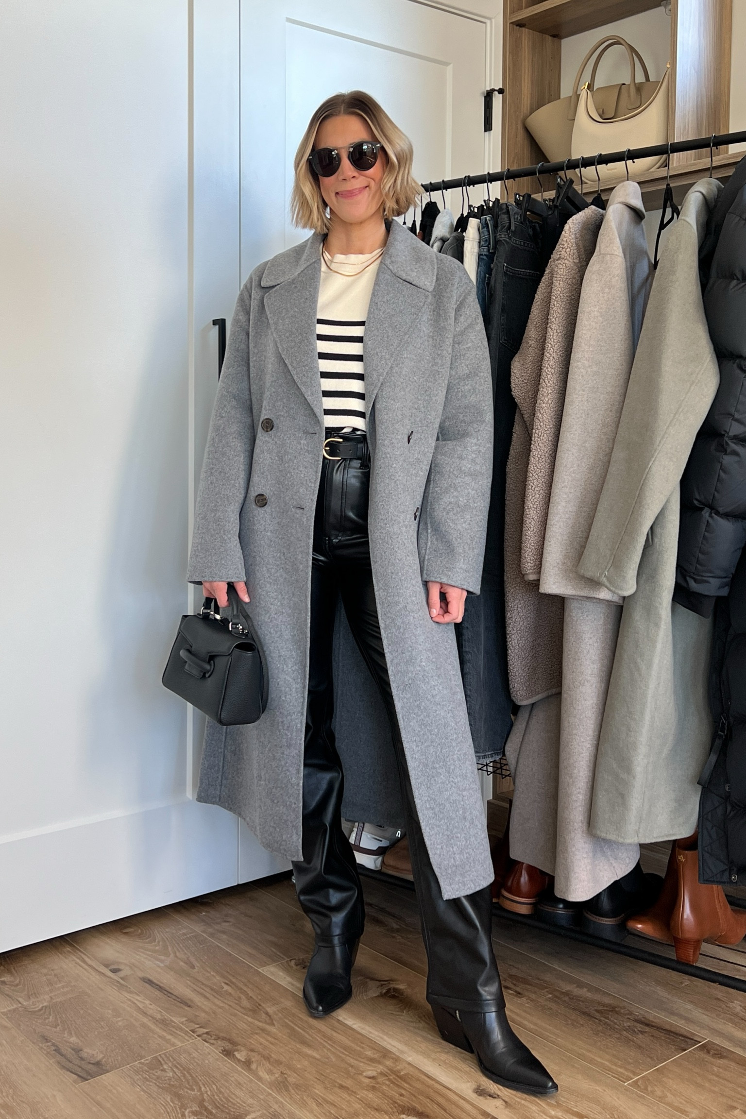 Wearing size 26/regular leather pants, small striped sweater, small long wool coat, boots tts 

#LTKfindsunder50 #LTKsalealert #LTKfindsunder100