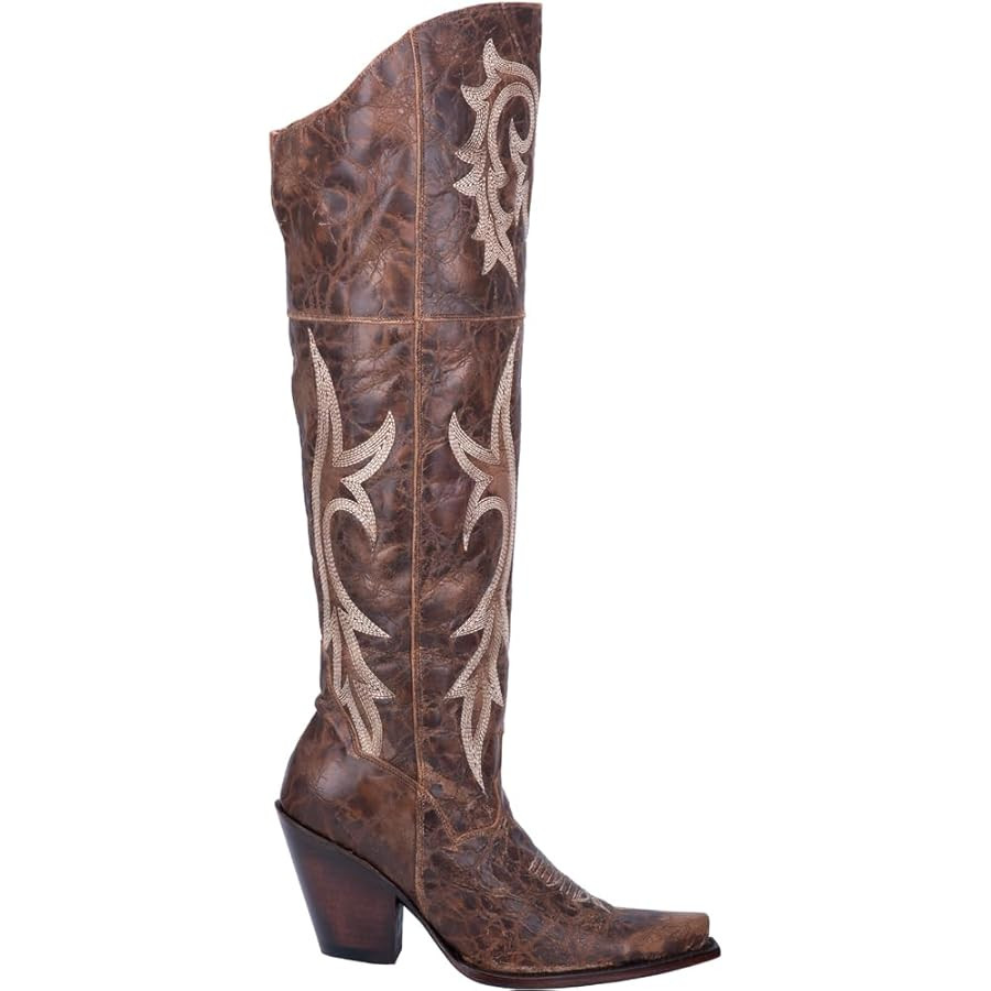 Dan Post Womens Jilted Embroidered Snip Toe Dress Boots Over the Knee High Heel 3" & Up - Brown | Amazon (US)