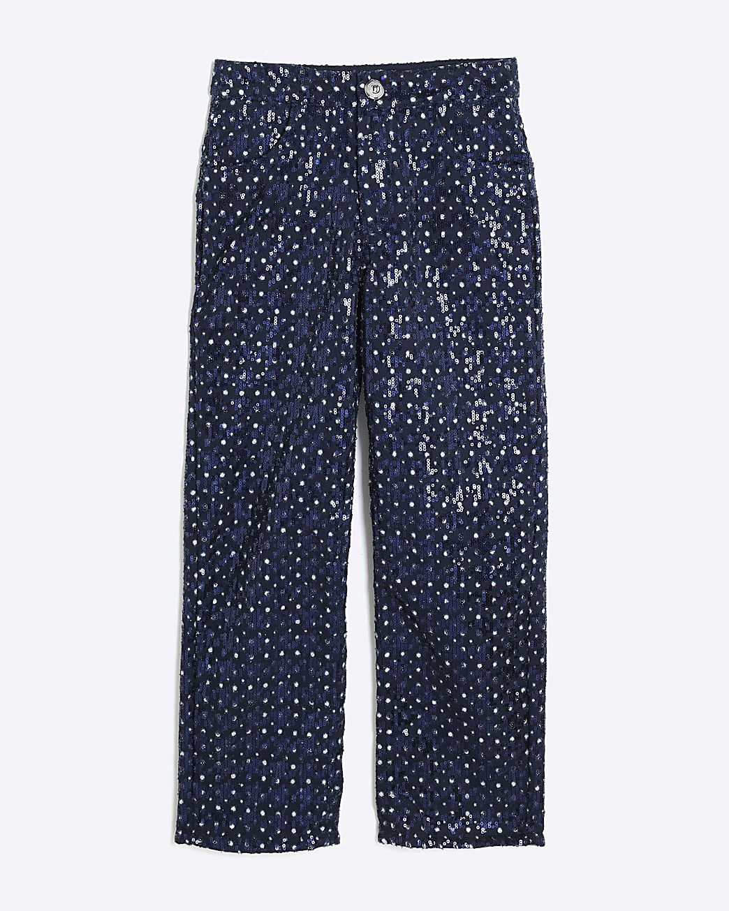 Girls Navy Sequin Straight Jeans | River Island UK & IE