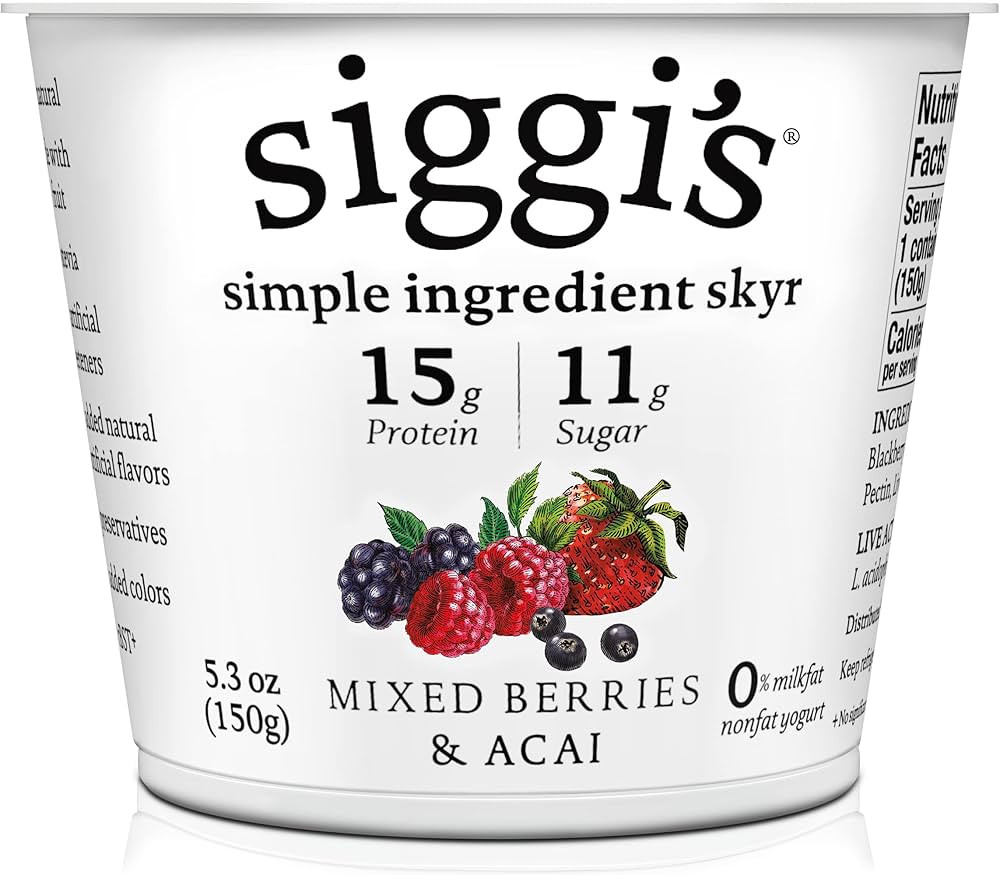 siggi's® Icelandic Strained Nonfat Yogurt, Acai Mixed Berry, 5.3 oz. Single Serve Cup – Thick,... | Amazon (US)