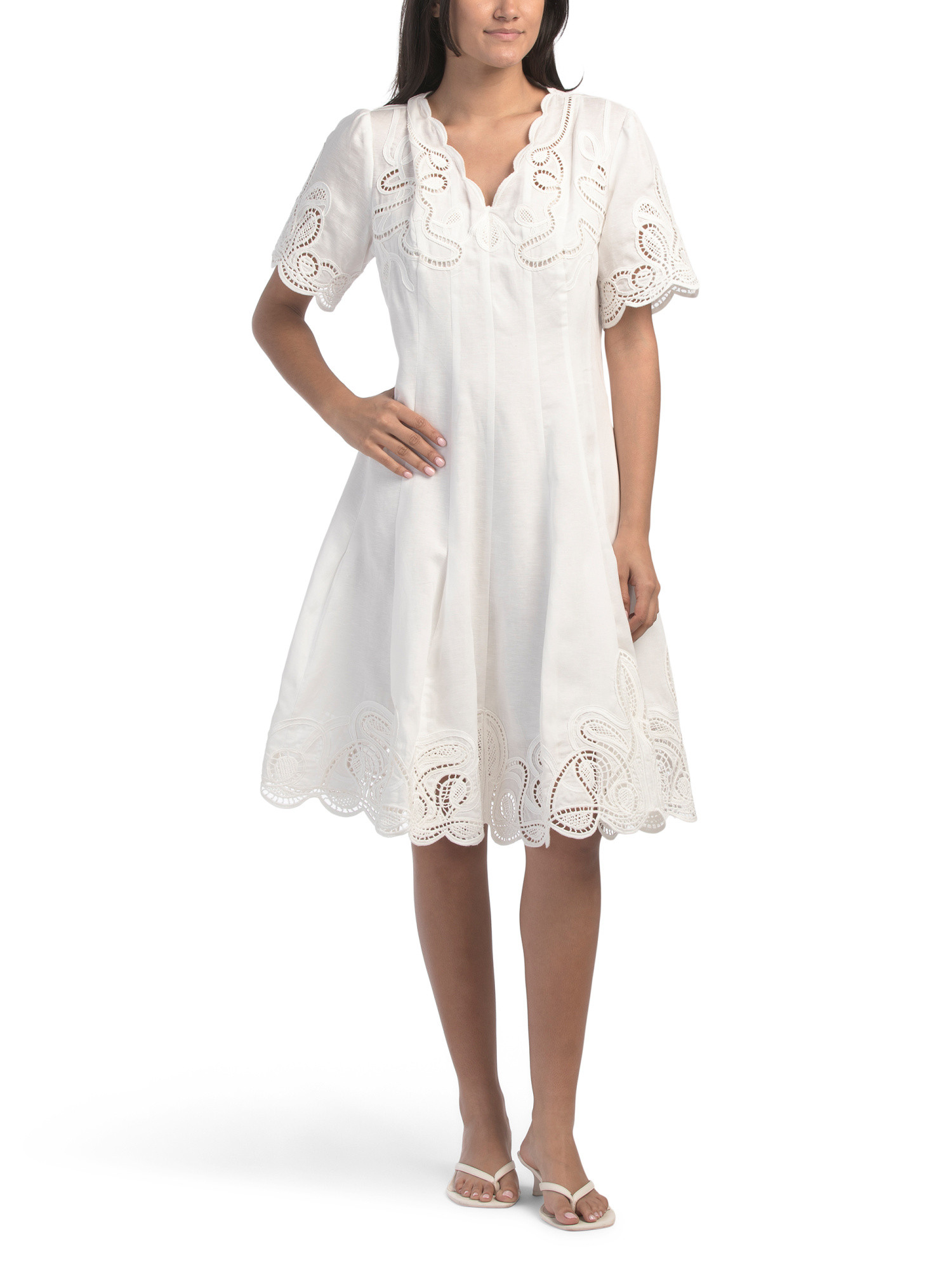 Linen Blend V-neck Dress With Tuck Panels | TJ Maxx