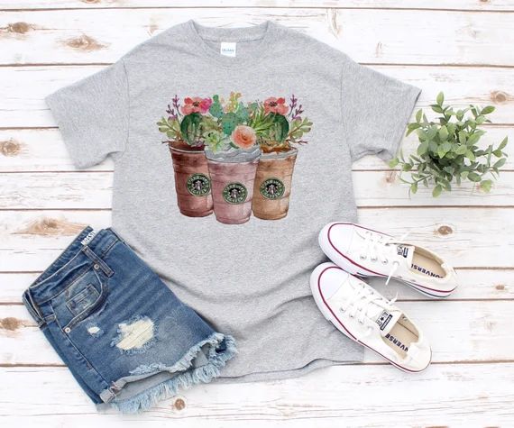 Starbucks succulent T-Shirt, Coffee Shirt, Starbucks Shirt, Floral, Flowers, Succulent T-Shirt | Etsy (US)