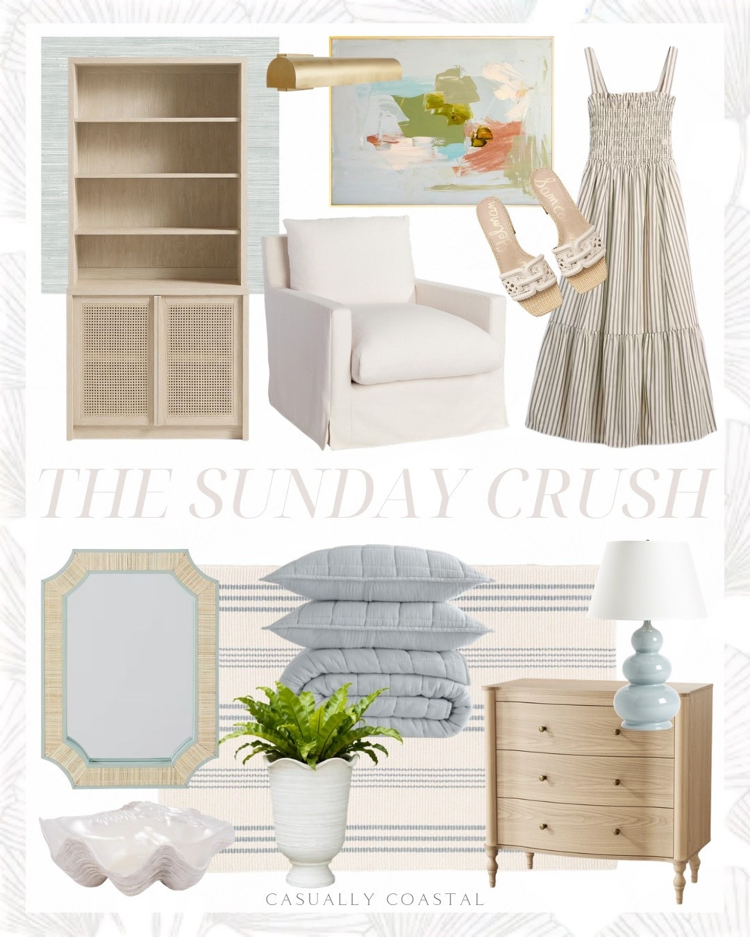 The Sunday Crush!

Coastal home, coastal style, coastal rug, coastal wallpaper, coastal bedding, coastal dress, coastal bookshelf, coastal lamp, coastal mirror, coastal wall art, coastal artwork, tall storage shelf, feather filled swivel chair, Amazon wallpaper, blue faux grass cloth peel and stick wallpaper, smocked bodice maxi dress, ivory and beige stripe dress, spring dress, summer dress, Sam Edelman heels, Sam Edelman sandals, antique brass gallery wall sconce, striped rug, wayfair rug, area rug, 5x8 rug, handwoven cotton rug, curved front nightstand, wood nightstand, wayfair nightstand, clipper corners mirror, woven mirror, wall mirror, plastic indoor/outdoor planter, white planter, triple gourd lamp, quince bedding, European linen box quilt set, blue bedding, ceramic decorative bowl

#LTKHome