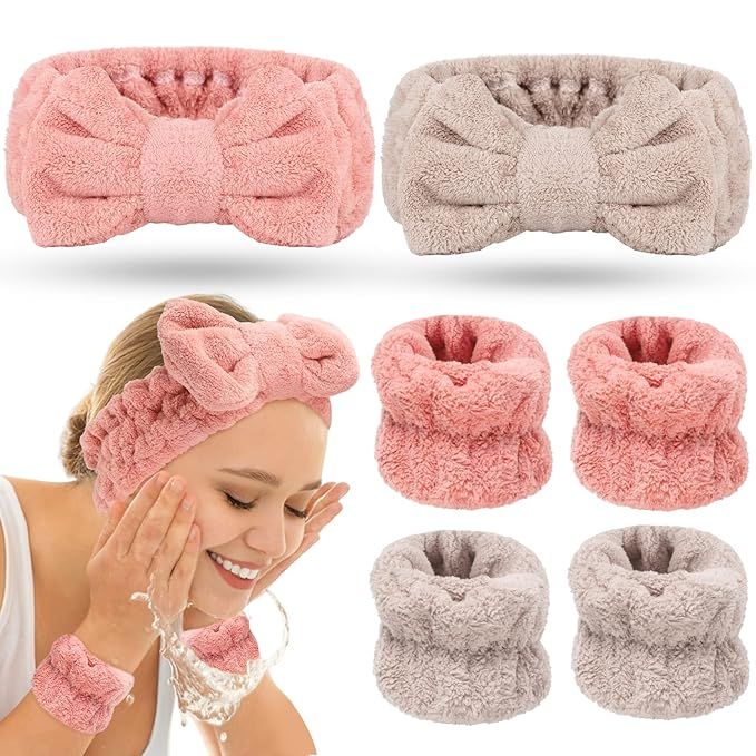 BESARME 6 Pieces Face Wash Headband and Wristband Set, Soft Makeup Skincare Headband Wrist Towels... | Amazon (US)