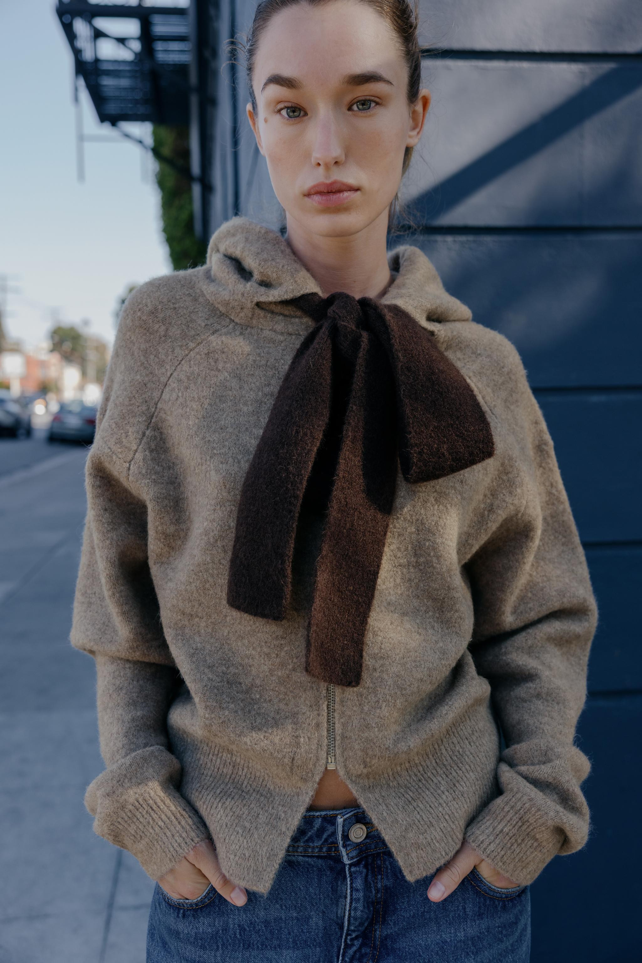 HOODIE CARDIGAN WITH BOW | Zara UK