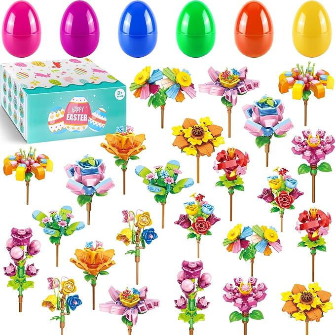 24 PCS Easter Eggs Filled with Flower Building Blocks, Easter Basket Stuffers & Fillers for Kids,... | Amazon (US)
