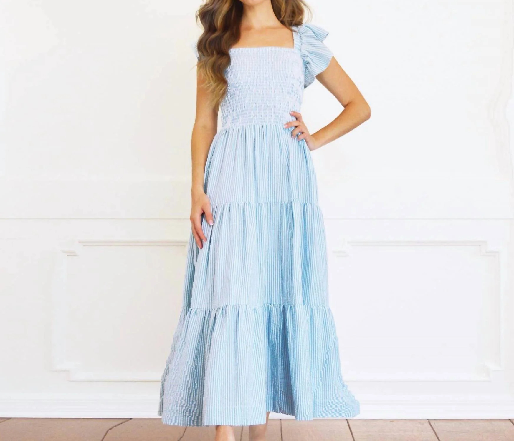 Seersucker Smocked House Dress In Blue | Shop Simon