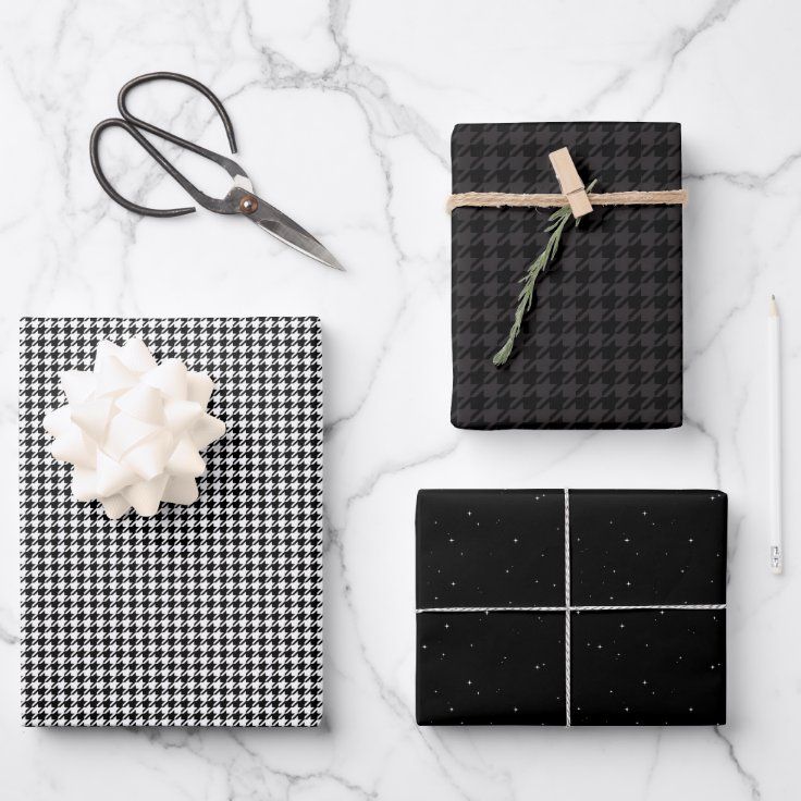 Holiday houndstooth classic black and white wrapping paper sheets | Zazzle | Zazzle